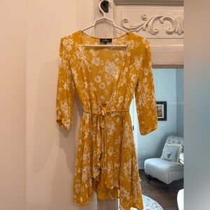 Lulu's Mustard Floral Long Sleeve Dress